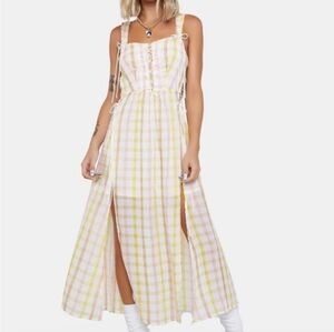 For Love & Lemons Rue Check Corset Midi Dress NWT Size Med & Large